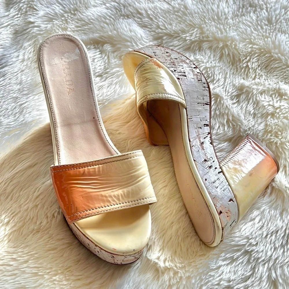 Prada Patent Leather Ombré Cork Platform Heels